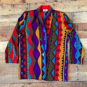 Vintage 80's Jo Hardin art deco long sleeve button front blazer women's xl